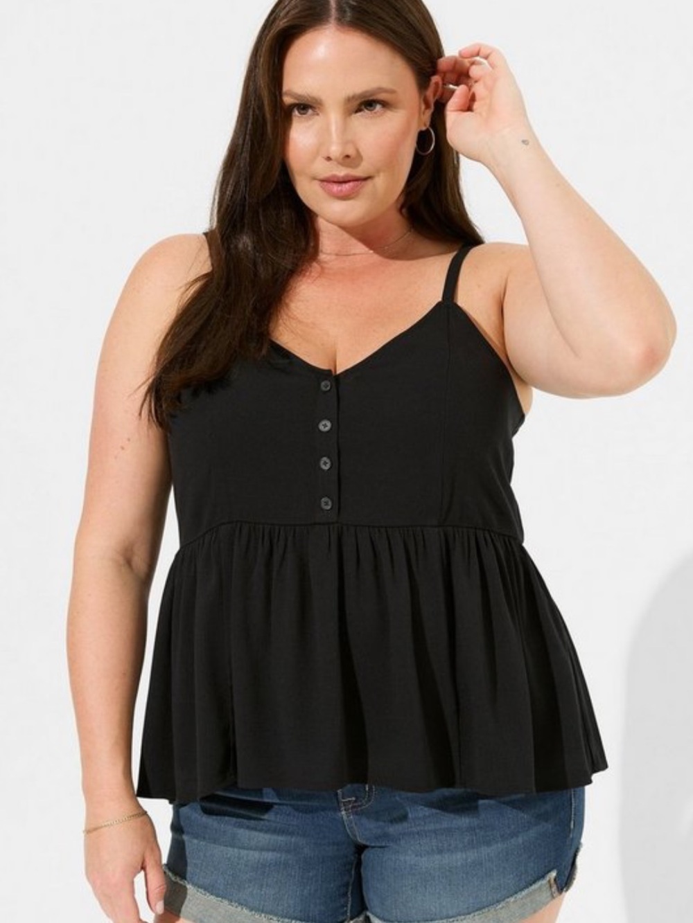 Torrid Washable Crinkle Gauze Tank Black Button-Front Peplum Cami Top 4X
